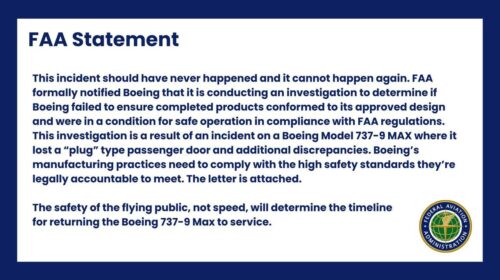 FAA начала проверку Boeing из-за инцидента с 737 MAX