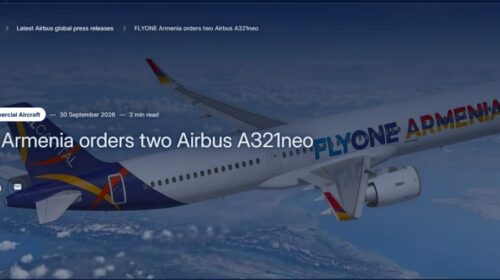 FlyOne Armenia впервые покупает новые самолёты — заказаны два A321neo на 239 кресел